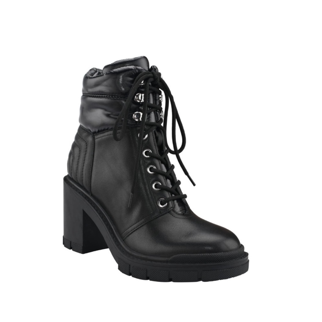 Marc Fisher Ltd Black Velima Lace Up Lug Sole Mixed Media Bootie Women’s 8.5